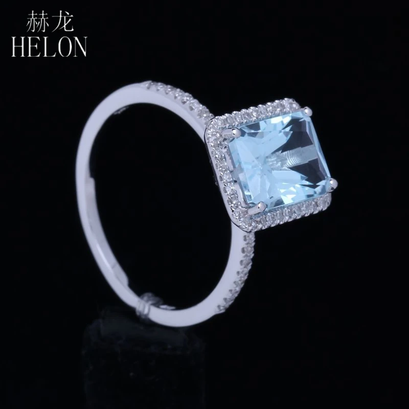 HELON Solid 10K белое золото Изумрудное кольцо 2.4ct натуральный, небесно-синий топаз натуральные бриллианты кольцо женская помолвка Свадебная вечеринка ювелирные изделия