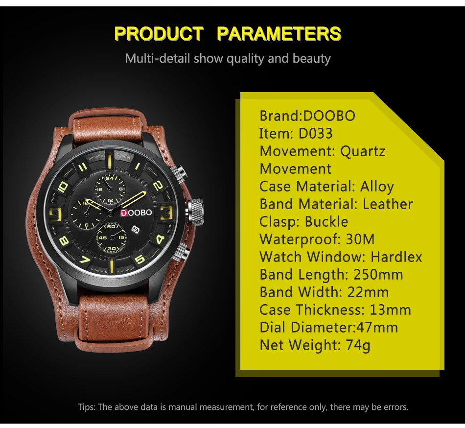 DOOBO Men's Casual sport Quartz Watch Mens Watches Top Brand Luxury Quartz-Watch Leather Military Watch Wrist Male Clock Drop