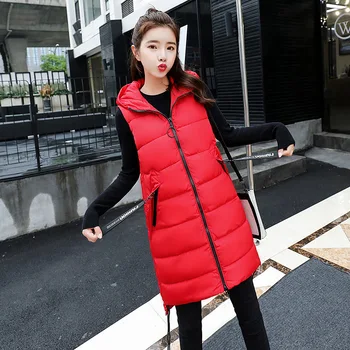 

Women Jacket Winter Hooded Vest Waistcoat Zipper Cotton Long Casaco Feminino Female Slim Casual Coat Plus Size Veste Femme
