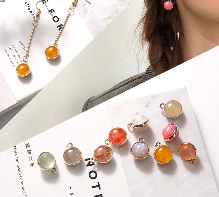 

Pearlescent Cat Eye Stone Color Smudge Pendant DIY Handmade Earrings Accessories Jewelry Finding Components Material 8pcs