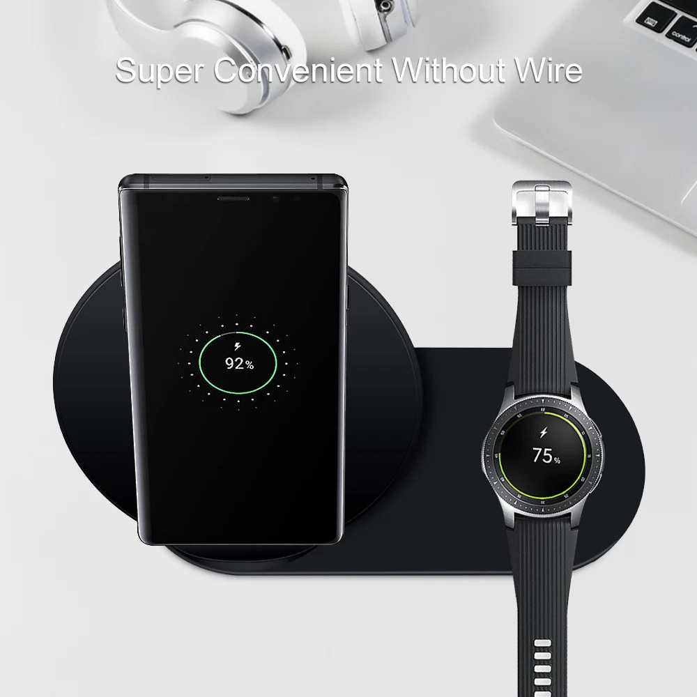 Ascromy For Samsung 10W Wireless Charger Fast Charge Stand Pad For Samsung Watch Gear S4 S3 S2 Galaxy S9 S8 Plus S7 S6 Note 9 8 (6)