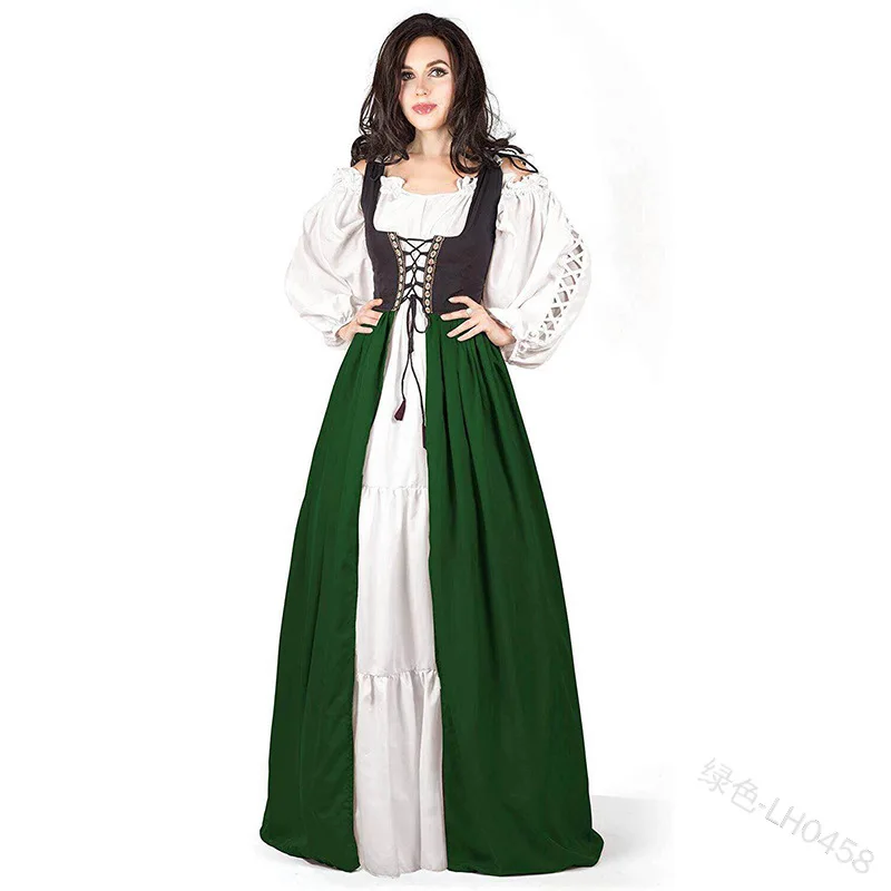Размера плюс XXXXXL взрослых Для женщин средневековый костюм Макси длинное платье в пол, платье в викторианском стиле рукав ночное белье на шнуровке сзади Винтаж нарядное платье