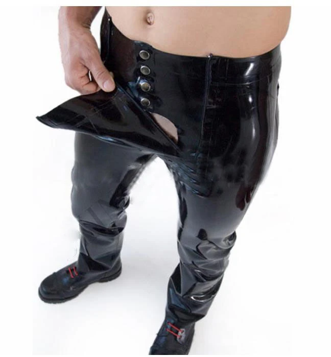 Pantalones vaqueros de látex para hombre, vaqueros de goma del ejército Codpiece plano frontal personalizado|Pantalones| - AliExpress