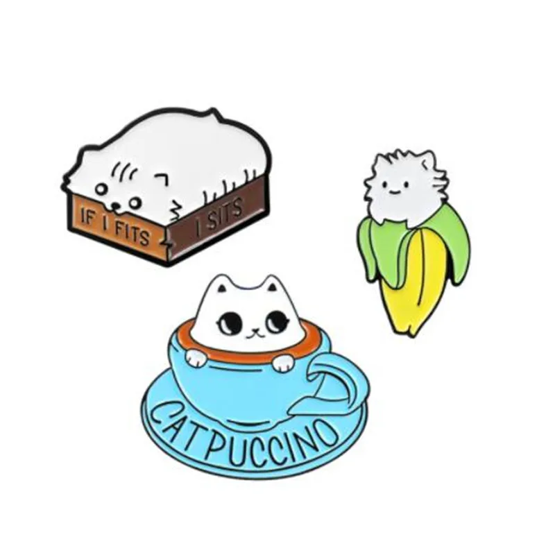 

WKOUD I Sits Cat Pin Banana cat Lazy cat coffee cup Enamel brooch Cute cat series badge Cartoon clothes pin Friend gift