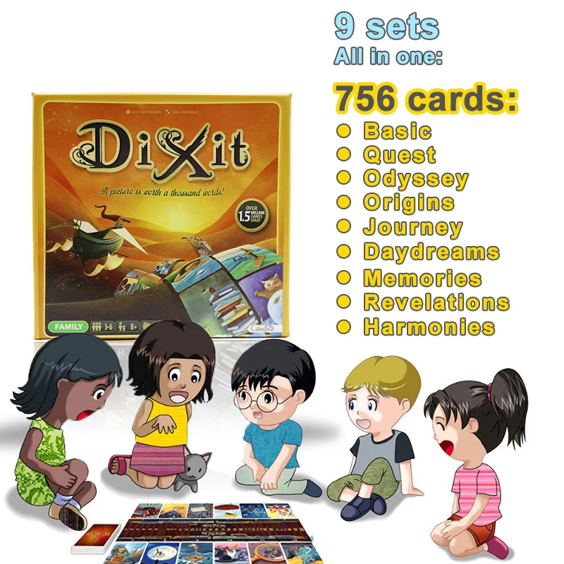

English & Russian version Dixit 1 2 3 4 5 6 7 8 9 board game 12 players total 756 playing cards for kids home party cards game