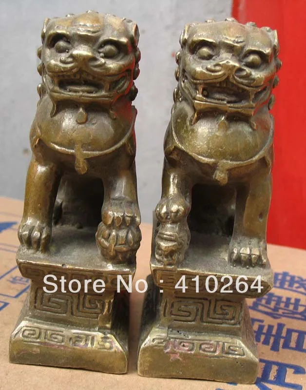 

[Nice Discount ] Lovely a pair Lion foo dog Bronze Statue