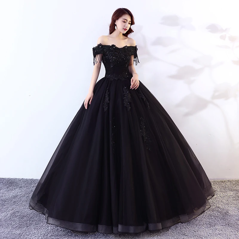 Сексуальное черное пышное платье с блестками, с вырезом лодочкой, Vestido De Noche Elegante, бальные платья с кисточками для девочек, 16