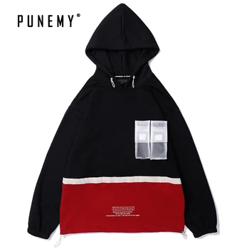

Men Hoodies Hoody Patchwork PVC Pockets Vintage Oversize Hoody Hip Hop Harajuku Japanese Streetwear Hooded Hoodies for Man's