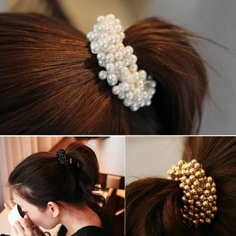 

Fashion Women Hair Accessories Circle Pearls Beads Headbands Gum for hair Scrunchie Ponytail Hair Elastic