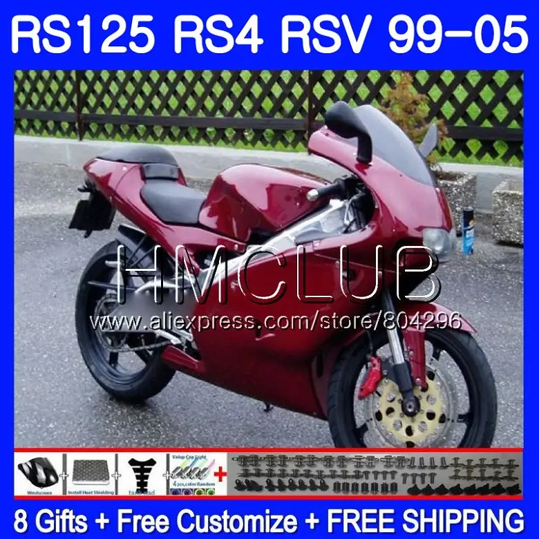 

RS4 For Aprilia RS 125 99 00 01 02 03 04 05 122HM23 RSV125R RS-125 RSV125 R ALL Dark red 1999 2000 2001 2002 2003 2005 Fairings