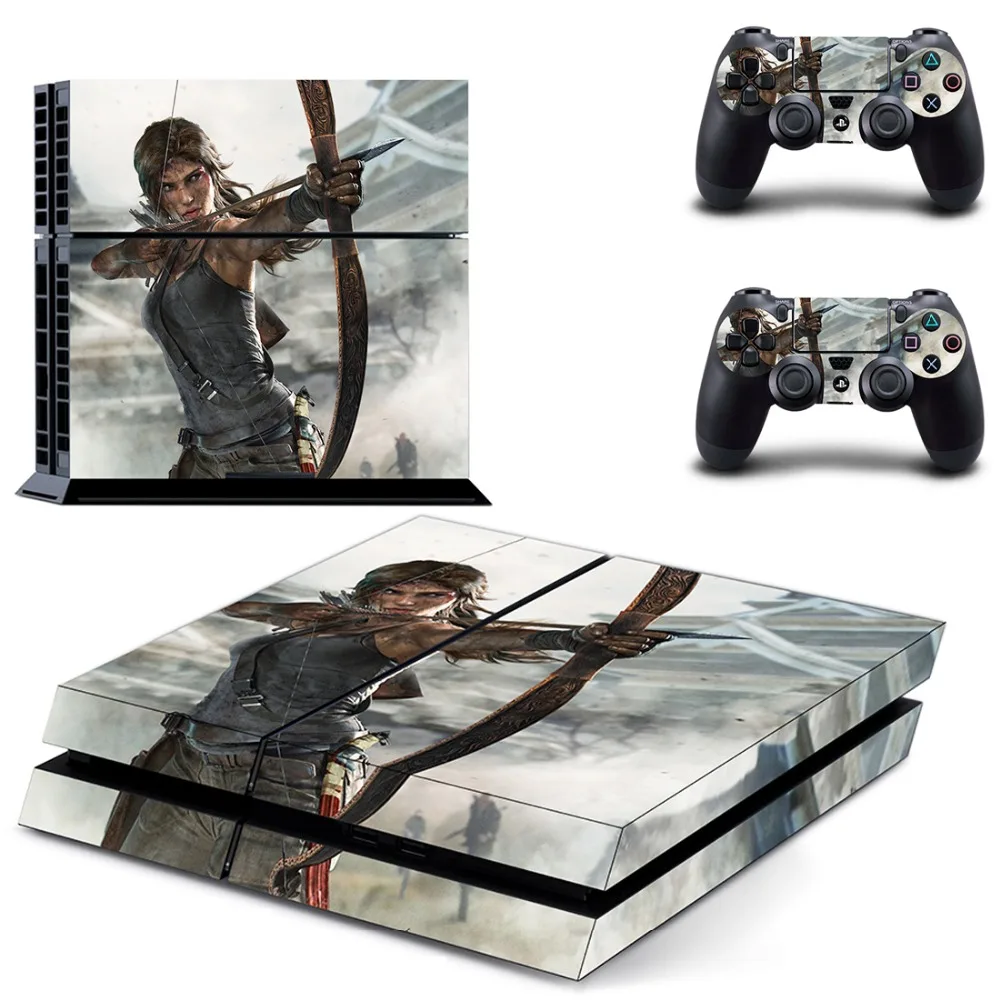 Наклейка Rise of Tomb Raider PS4 Виниловая наклейка для консоли Sony Playstation 4 и 2 контроллера
