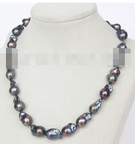 

Jew3161 natural 18" 17mm Baroque black Reborn keshi pearls necklace