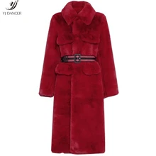 Длинное женское пальто из меха кролика Рекс,, Зимняя мода, новинка, для похудения, искусственный мех, квадратный воротник, длинный рукав, Свободное пальто H0310