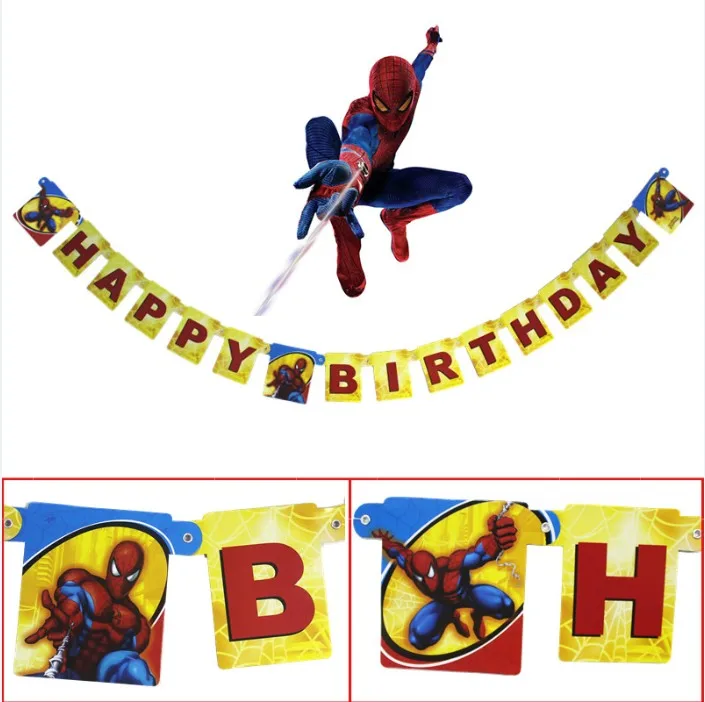

children boys birthday party decor spiderman theme hanging banners/flags 1set about 3m baby shower