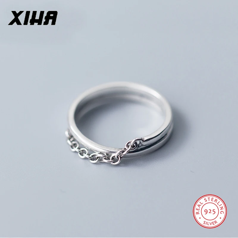 

XIHA 925 Sterling Silver Rings for Women Simple Double Layers Link Chain Resizable Finger Ring dropshipping wholesalers supplier