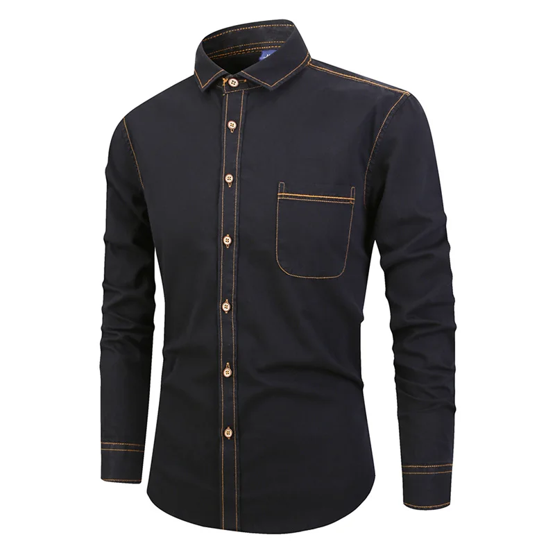 New Washed Denim Shirts Men Long Sleeve Soft Cotton Classic Cowboy