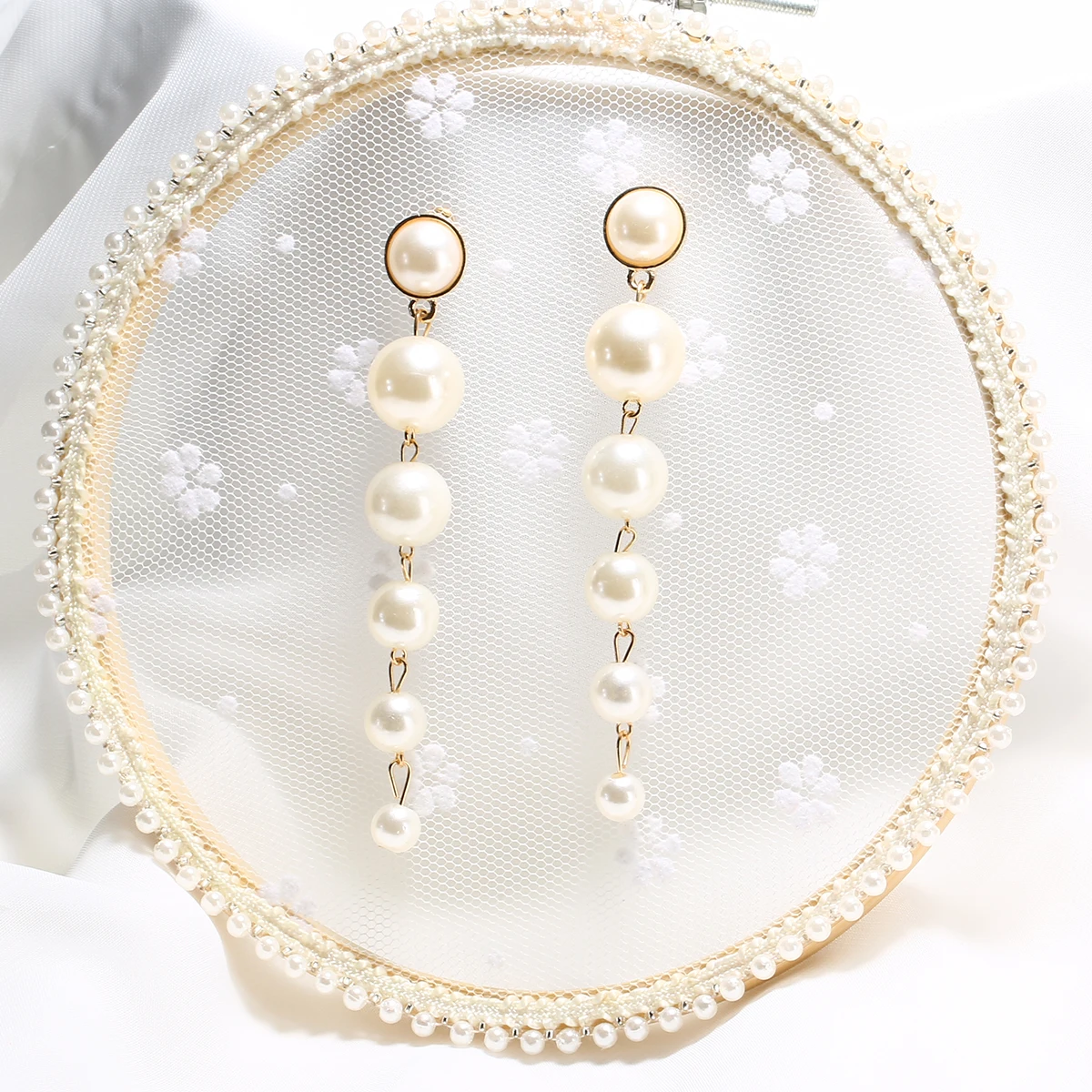 Trendy Long Earrings Big Simulated Pearl Beads Statement Dangle Earrings For Wedding Party Gift Fashion Jewelry Shellhard