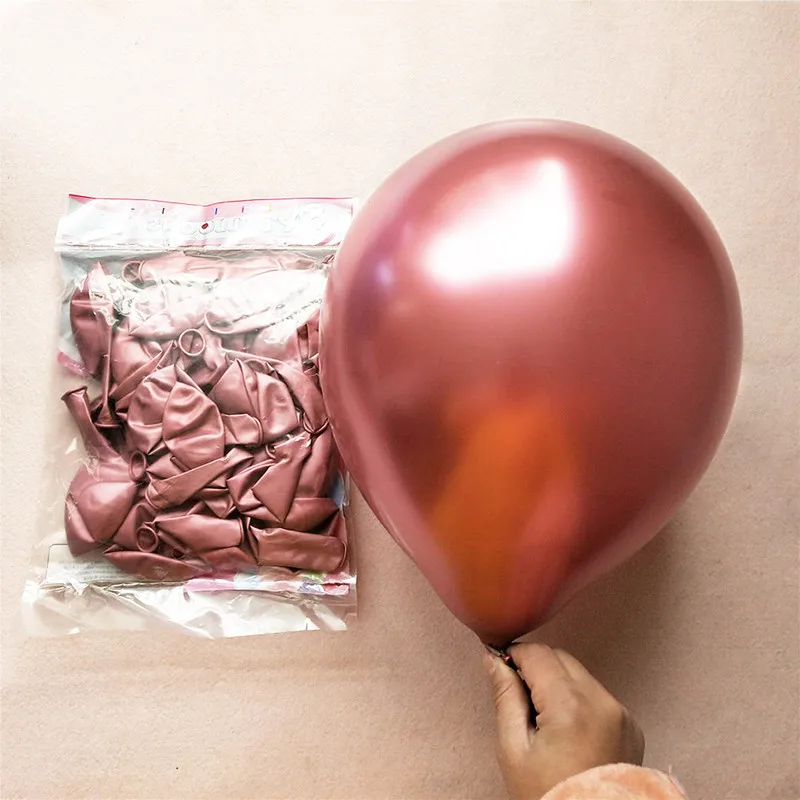 

100pcs/lot Metallic Rose Gold Silver Blue Gold Purple Ballon Wedding Happy Birthday Latex Metal Chrome Balloons Air Helium Balon