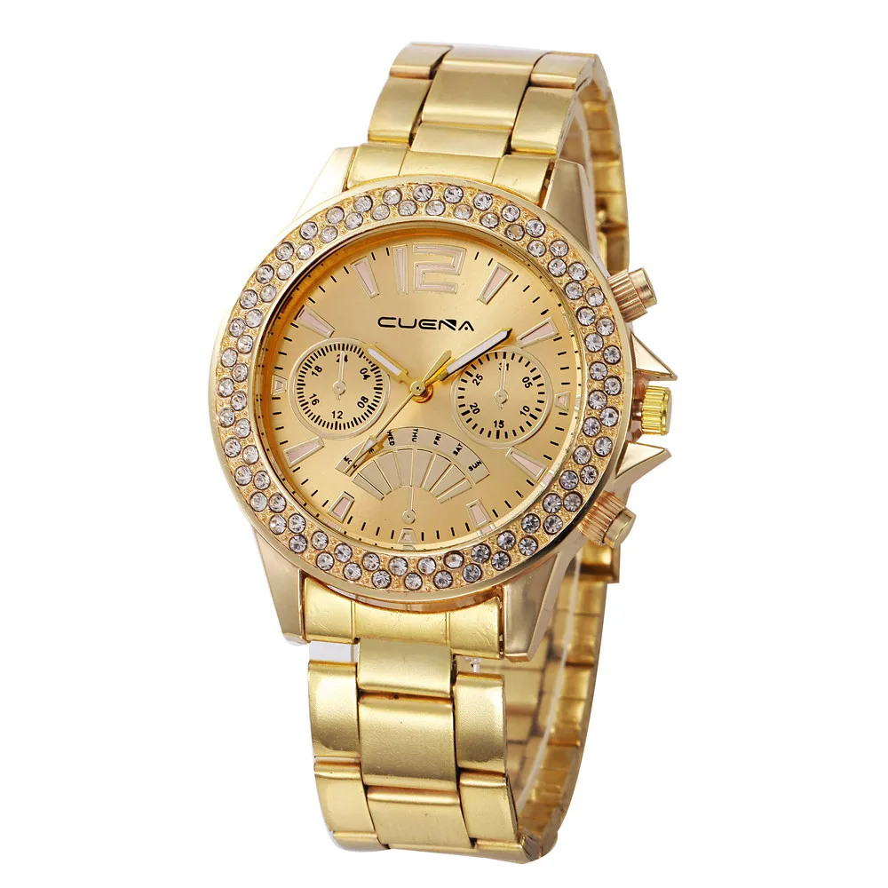 Geneva Gold Watch Women Luxury Steel Female Diamond Rhinestones