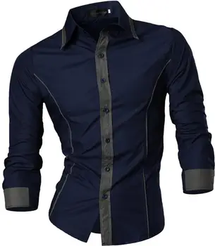

Jeansian Men's Fashion Dress Casual Shirts Button Down Long Sleeve Slim Fit Designer 8015 Navy