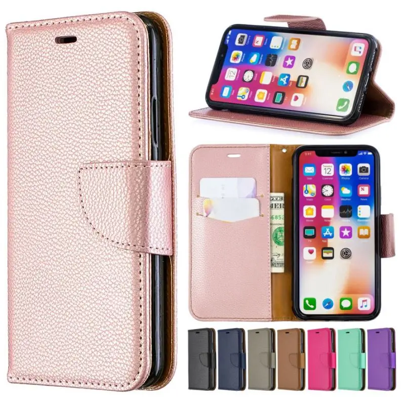 

Simple Solid Color Case For Apple iPhone X Xs Max Xr 8 7 6 6S Plus Cute Litchi Style Wallet Card Slot Stand Phone Capa Bag DP07Z