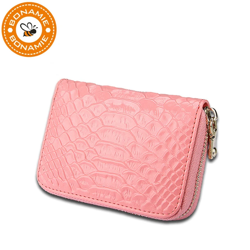 Titular do Cartão Bolsa de Cartão de Crédito Case de Cartão Bonamie Luxo Couro Genuíno Mulheres Serpentin Carteiras Zíper Travesseiro Moeda Bolsa Feminino