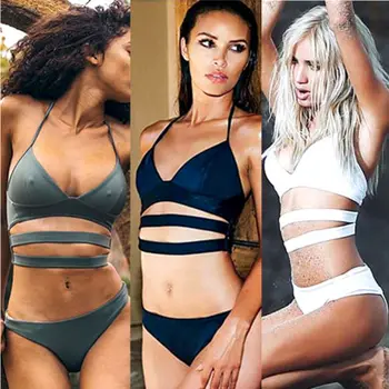 

Black Friday Deals New 2018 Summer Women Bandage Bra Solid Bikini Set Swimsuit Swimwear Bathing Suit