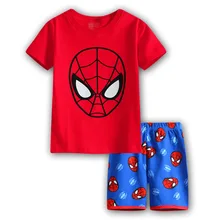 Детские пижамы, летняя футболка+ шорты, спортивный комплект, детские пижамы для мальчиков и девочек, с рисунком Человека-паука, детские пижамы, одежда для сна, От 2 до 7 лет