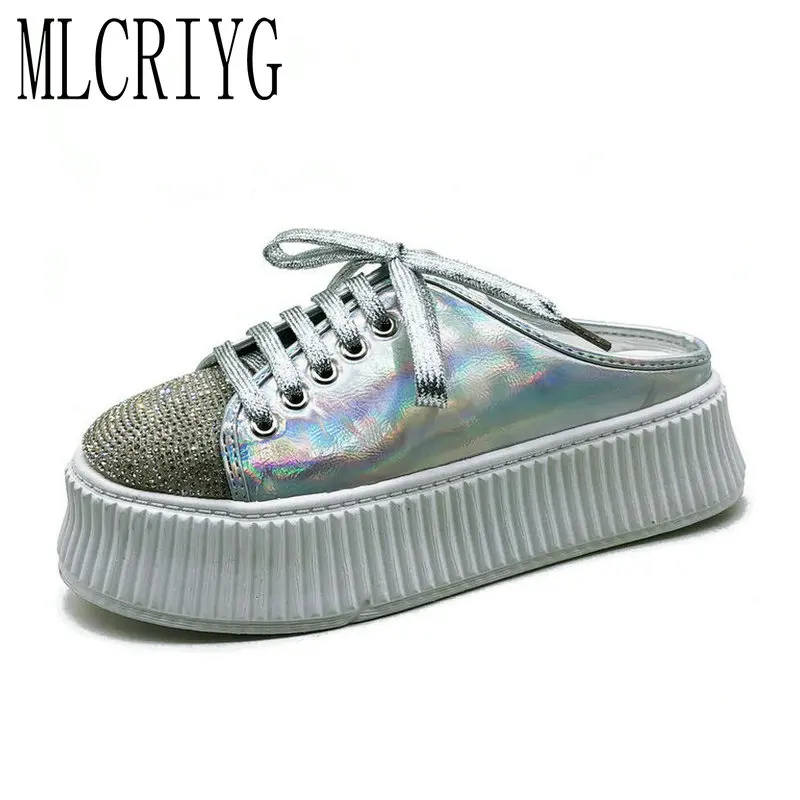 

Size 35-40 2019 New Summer Bling Shoes Woman Flats Heels Women Leisure Sport Sneakers Cool Lady Platform Reflective Slippers