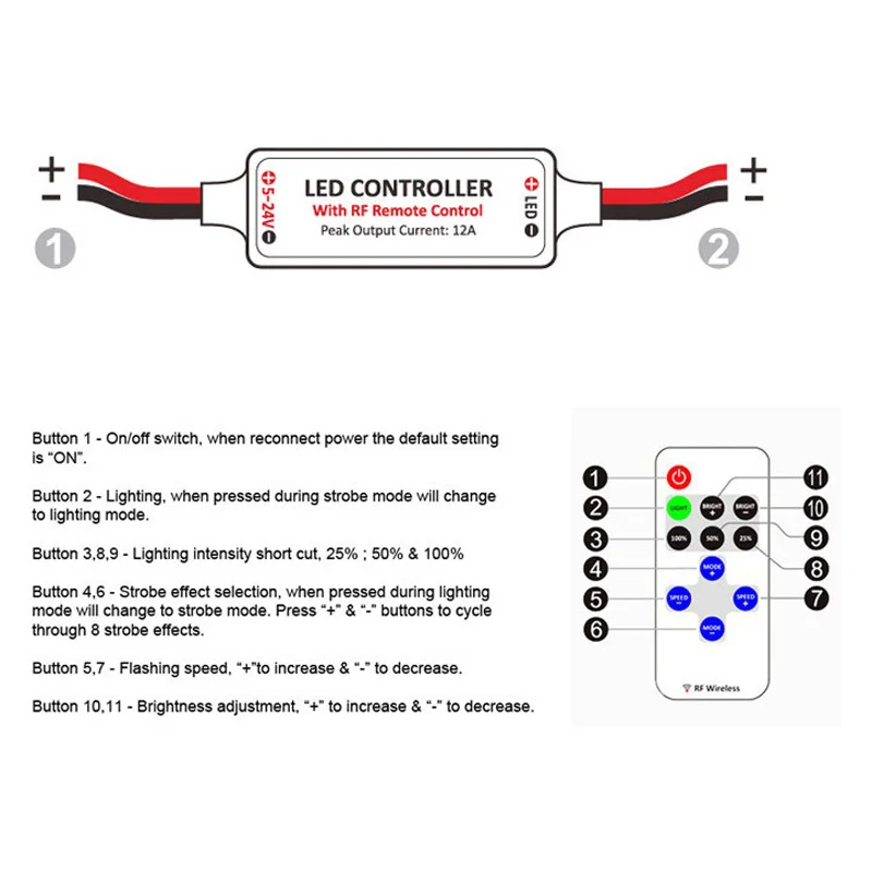 Мини DC12V Led управление ler диммер 12A Беспроводной RF пульт дистанционного управления