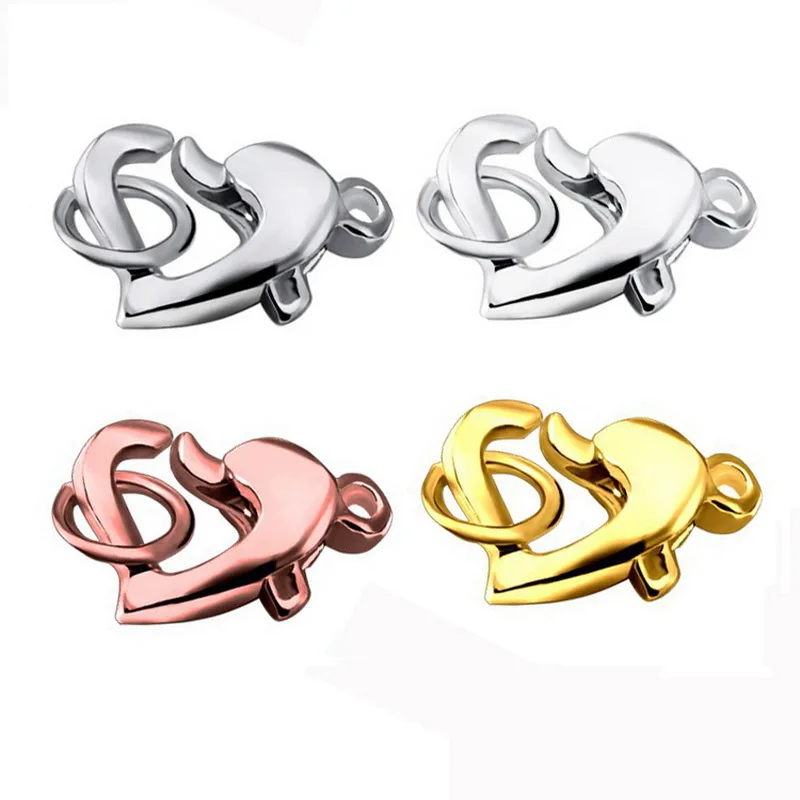 Solid 925 Silver Heart Clasps with Circle Connectors Spring Buckle