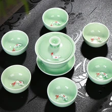 Чайный сервиз Celadon Gaiwan, 6 чайных чашек и 1 чайный горшок, горячие продажи керамического чайного набора. кофейная чашка, чайный набор кунг-фу chineseпутешествия