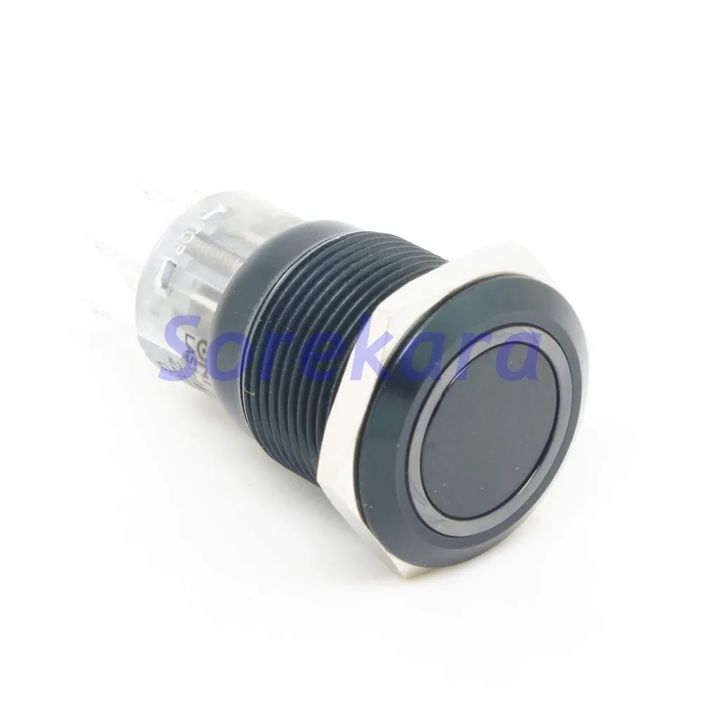 

19mm Zn-Al Ring LED Color BLUE Momentary 1NO 1NC Pushbutton Switch Black Coating For Auto IP67 UL 6V/12V/24V/110V/220V