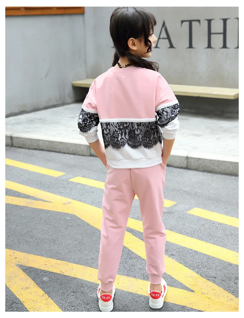 spring girls lace clothing sets kids clothes tracksuits sport suit (8)