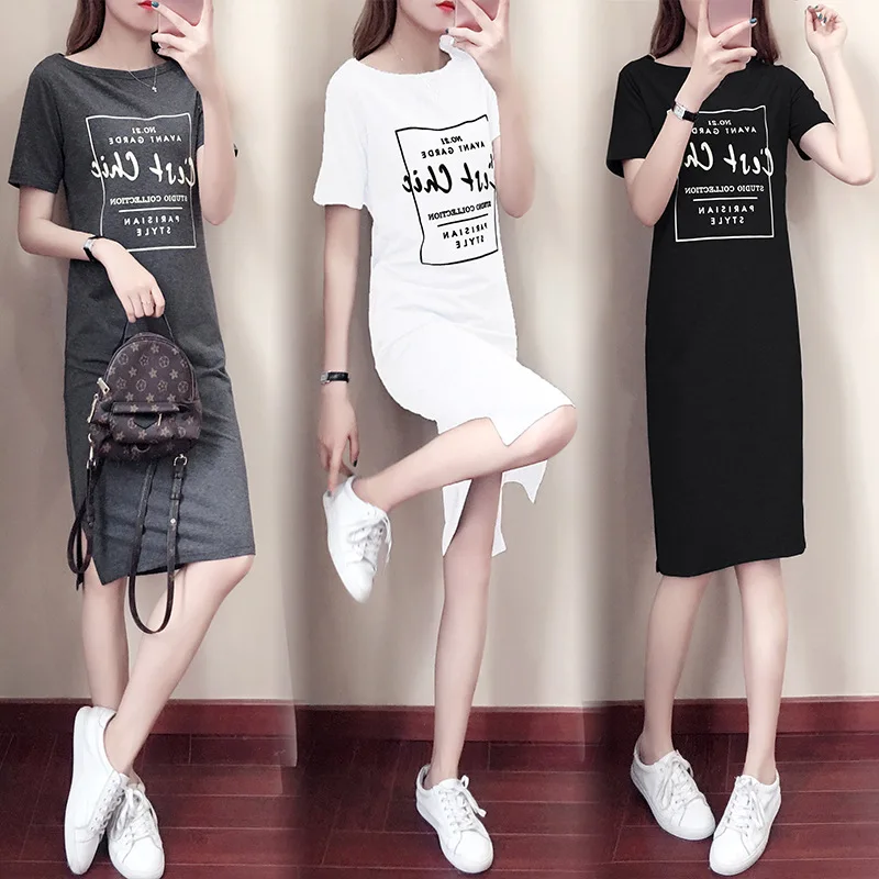 

2018 summer new harbor flavor casual middle - length t - shirt dress display thin and long - style women ' s dress LQ0119