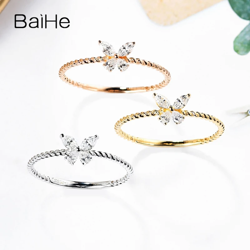 BAIHE однотонное 14K желтое золото 0.16ct H/SI натуральные бриллианты маркиза