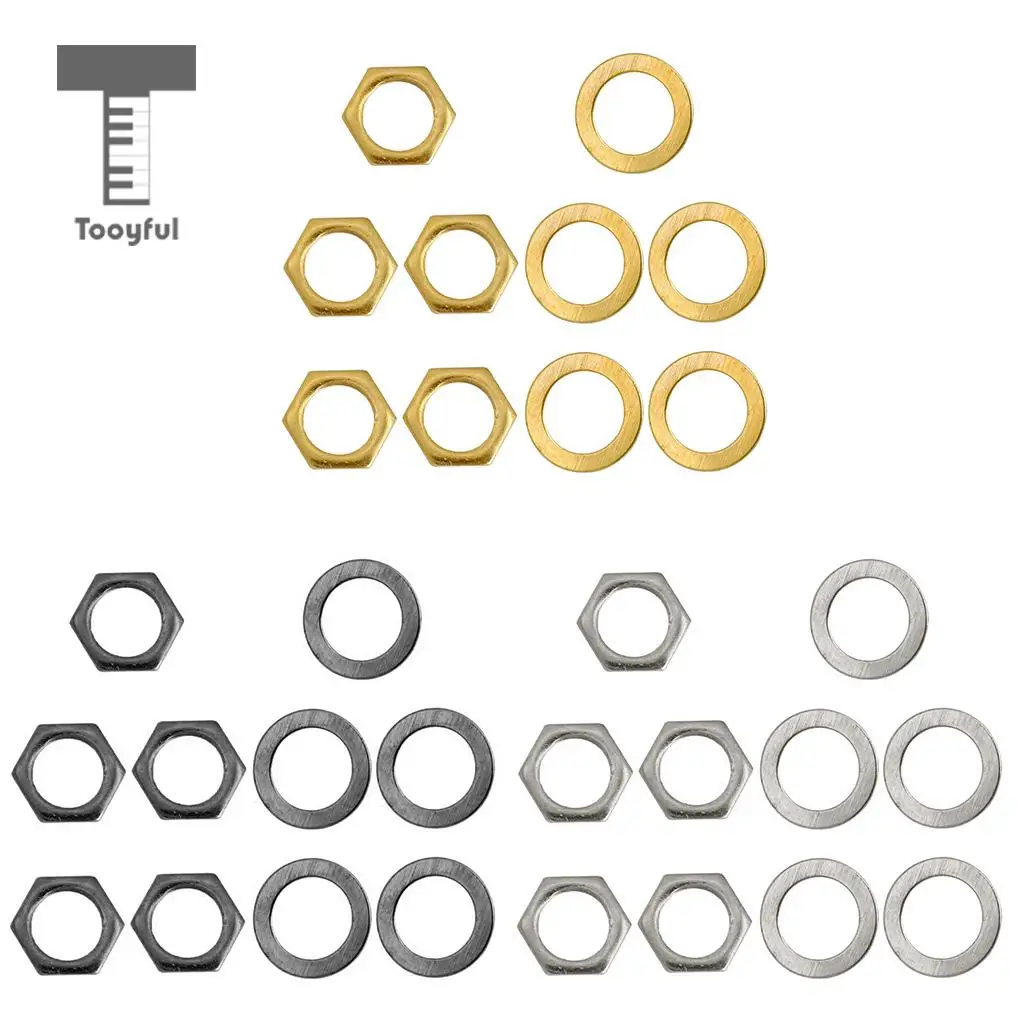 Tooyful 5 Pieces Iron Jack Socket Connector Nuts with Washers Set for Electric Guitar Bass Parts 9mm