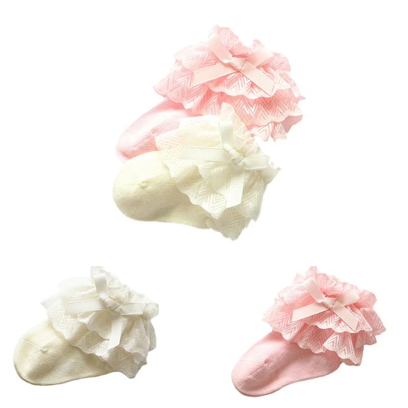 New Baby Girls Socks Cotton Lace Bowknot Infant baby socks Newborn Sweet Princess Style Ruffle Baby Girls Accessories Toddler