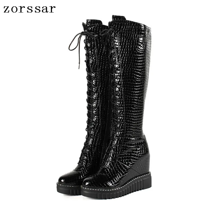 {Zorssar} женские высокие сапоги из натуральной кожи до колена на высоком каблуке
