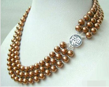 

Jewelr 005017 3 Rows Chocolate Brown Genuine Pearl 925 Sterling Silver Fortune Clasp Necklace