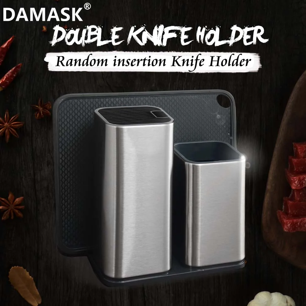 

Damask Kitchen Knife Stand 6&8 inch Double Knife Holder with Cutting Board Utility Kitchen Accessory Spatula Cheese Spade Holder