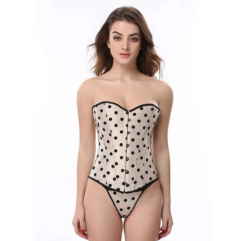Lace Up Waist Trainer Corset Sexy Button Dot Print Corset Overbust Corsets And Bustiers Corpetes E Corselet Burlesque Corset Top (12)