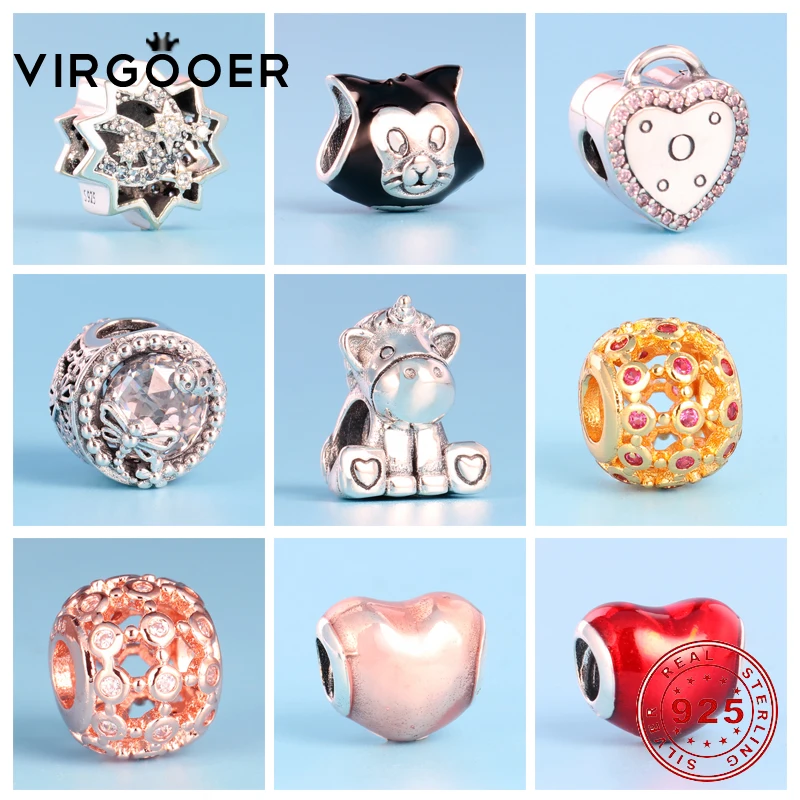 

Virgooer Jewelry 925 Sterling Silver Star Cat Heart Horse Beads For Jewelry Making Fit Original Pandora Charm Bracelets