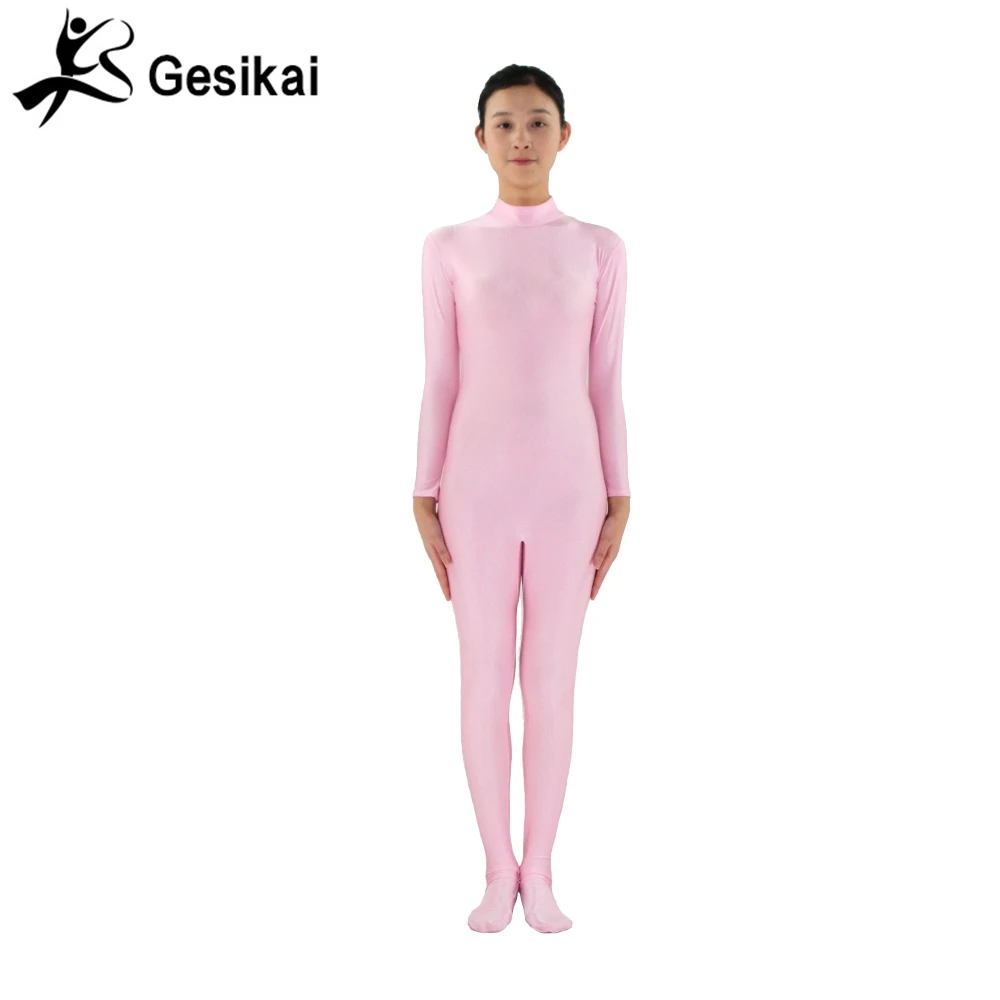

24 Hrs Shipped Out Womens Footed Unitards Pink Long Sleeves Turleneck Unitard Womens Yoga Dancewear Fitness Suits