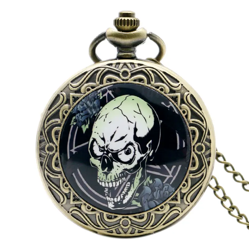 

New Arrival Cool Skull Pocket Wacth With Necklace Chain Hot Style Pendant Watch Best Gift