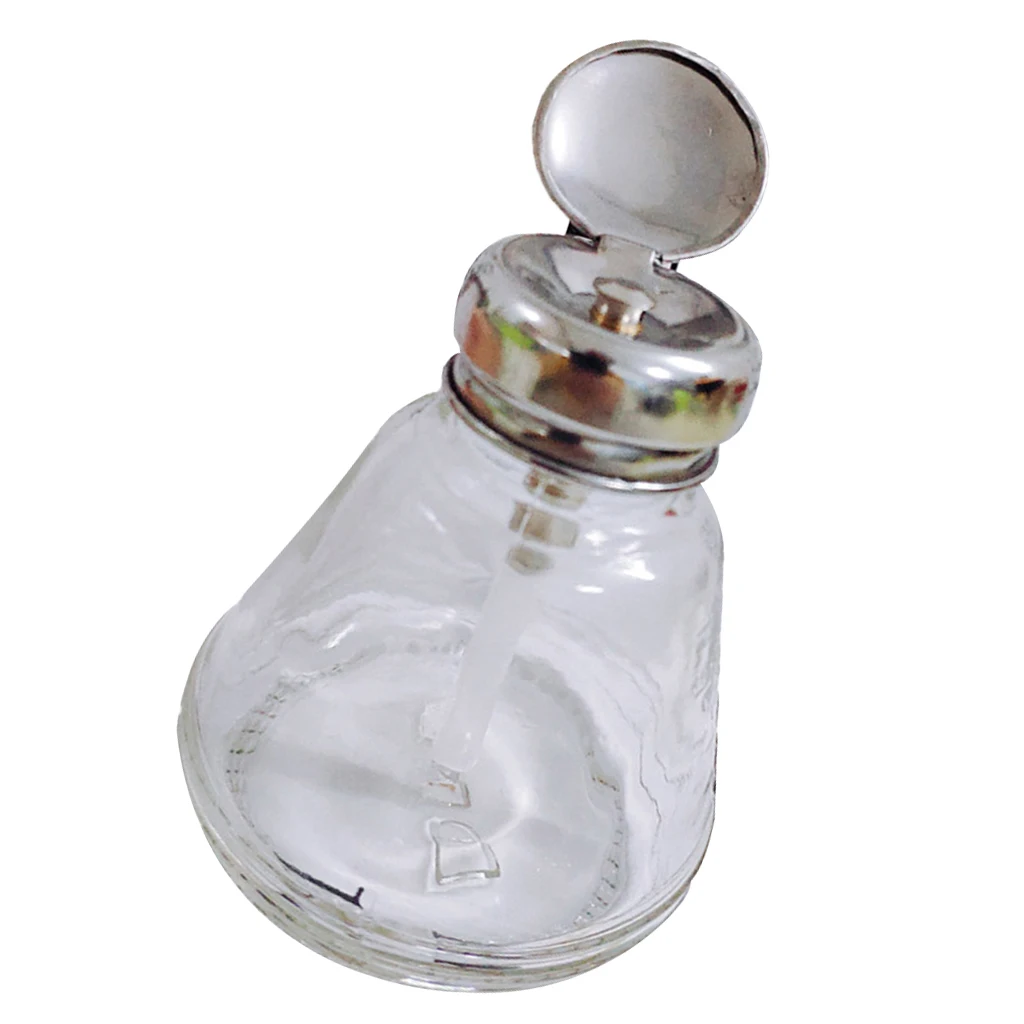 Empty Nail Polish Makeup Remover Pump Dispenser Glass Push Down Press Bottle 150ml for Alcohol Acetone