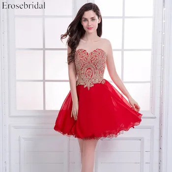 

Short Prom Dresses Erosebridal Red Chiffon Formal Women Party Wear Gold Appliques Bodice Lace Up Back Vestido De Festa