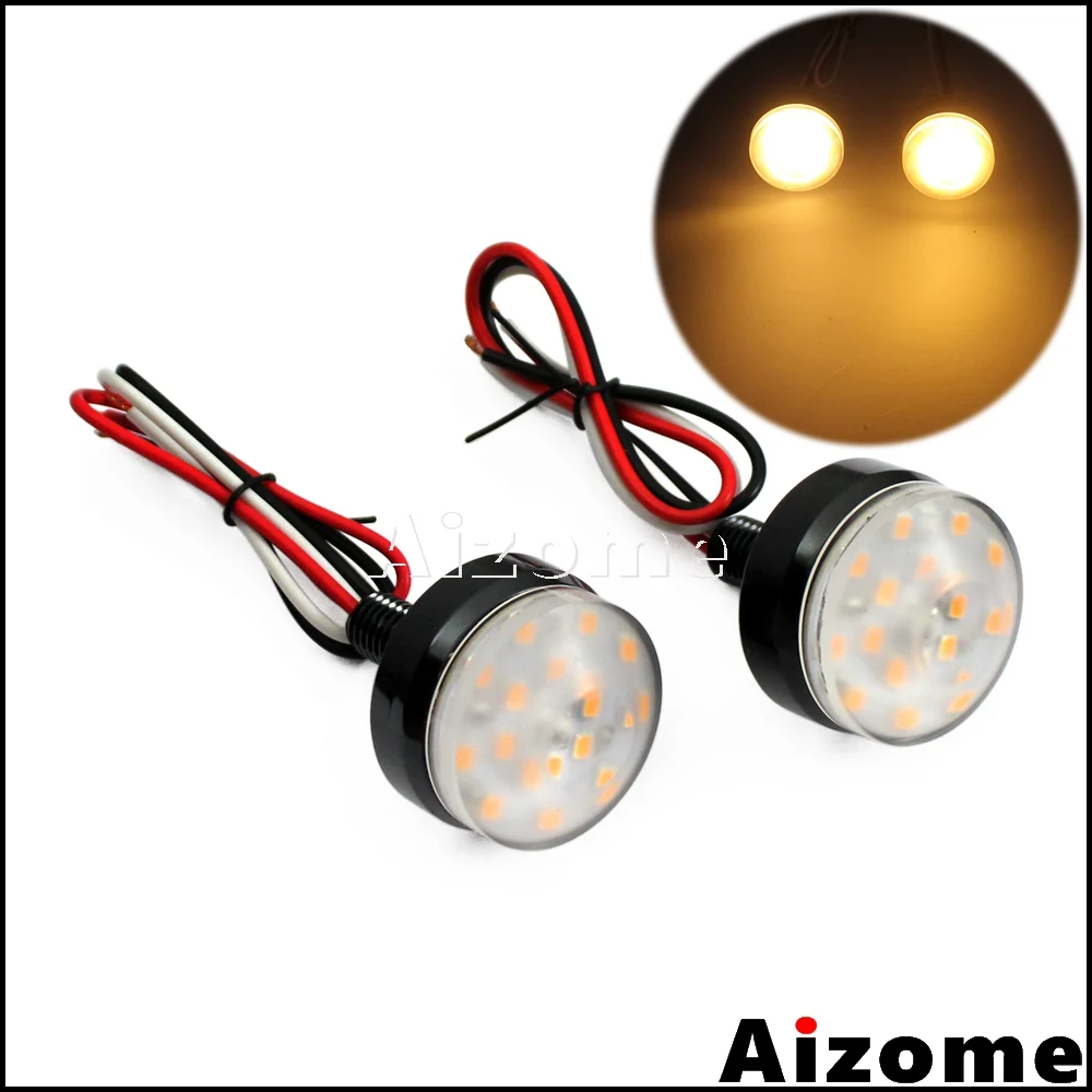 

Motorcycle 1" Bar End Turn Signals Handlebar Grip LED Turn Indicators Amber Light Blinkers For Harley Cafe Racer Chopper Custom