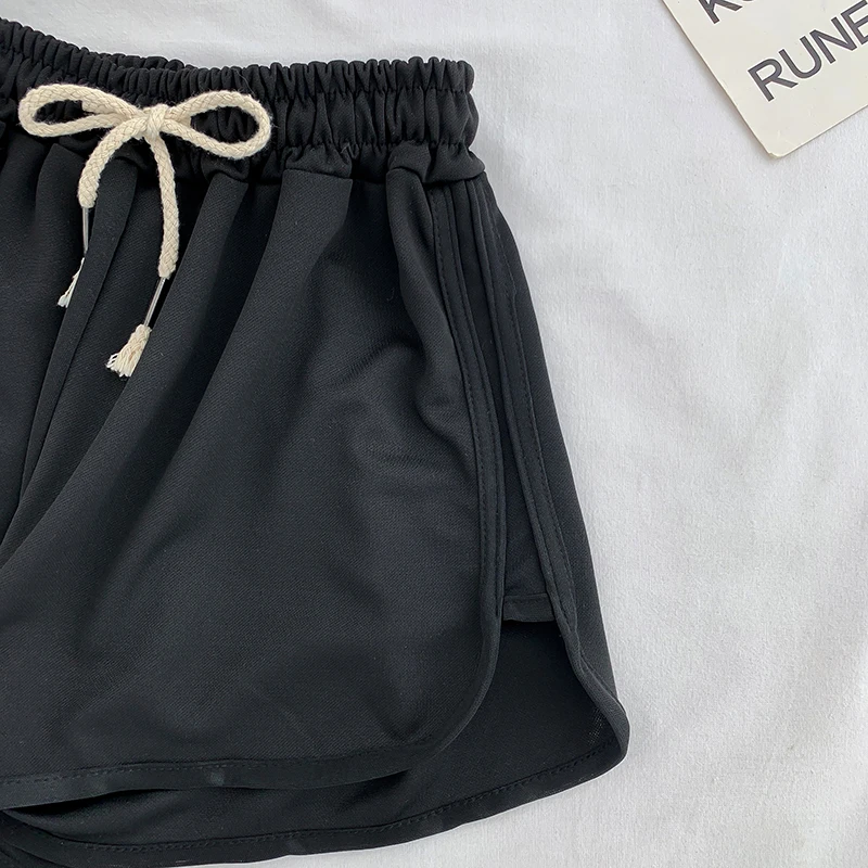 Black Shorts Female Simple Solid Lace Elastic Waist Women'S Clothing Tight Patchwork Slim Fit Fitness Exercise Shorts Women 2019