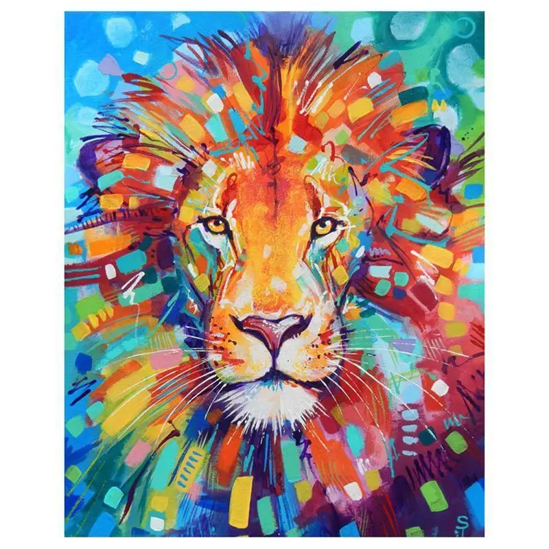 

YIKELA 5D Diamond Painting Cross Stitch Colorful King of the jungle lion Square Full Decorative Diy Diamond Embroidery Painting